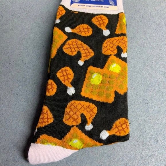 Mens Socks Chicken Waffles Womens Unisex Brown Black White Yellow - Picture 2 of 4